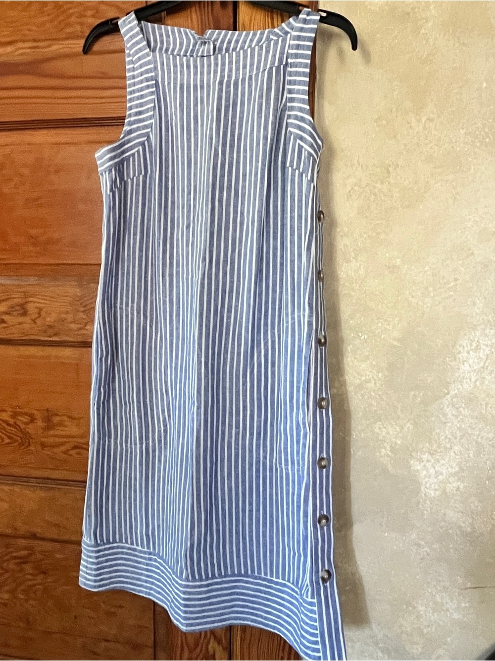 For Cynthia Blue and White Striped Sleeveless Dress